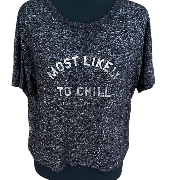 Old Navy black/white marled look top with graphic lettering, size S - Picture 1 of 5